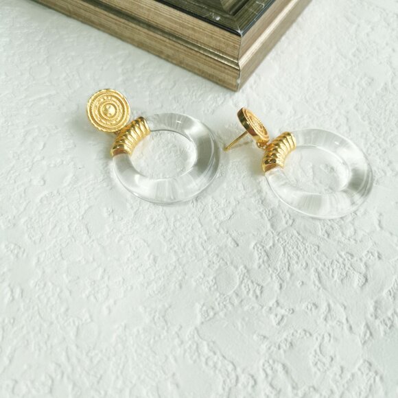 Julie Vos Madison Clear Gold Statement Earrings - Picture 2 of 4